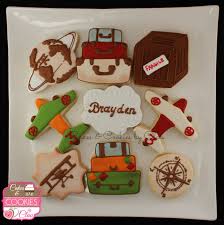 Vintage Airplane Cookies Planes Luggage Crate Clouds Compass And World Map Cookies Sugar Cookies Decorated Cute Cookies Cookie Decorating