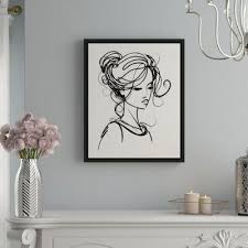 House Of Hampton Girl Line Drawing Portrait Framed Drawing Print On Canvas Portrait Drawing Drawing Prints Line Drawing