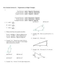 Free trigonometry questions with answers. Pre Calculus Section 6 2 Trigonometry Right Triangles Quia