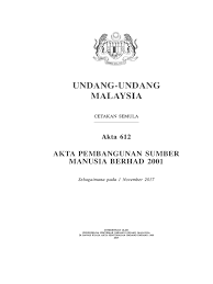 Pembangunan sumber manusia berhad act 2001: Akta Psmb 2001 Bm