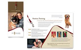 That means decent logo and fonts that look professional and a flyer should not contain too much information, the idea is to grab attention and give them a means to contact you for further information. Pet Training Dog Walking Brochure Template Design