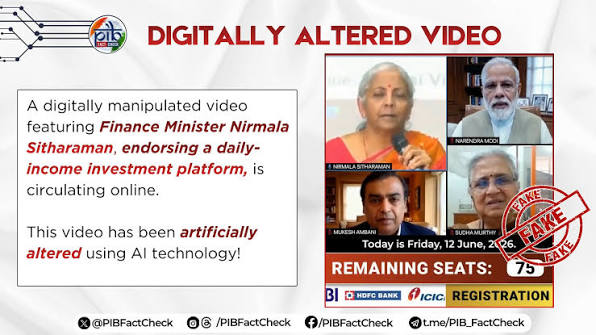 💸 Don’t Fall for 'Easy Money' Scams Online❗, A #Facebook advertisement is  circulating an AI-generated video that falsely shows Prime Minister  Narendra Modi and Union Finance Minister Nirmala ...