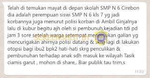 Profil smp negeri 1 playen. Salah Pesan Berantai Telah Di Temukan Mayat Di Depan Skolah Smp N 6 Cirebon Turnbackhoax
