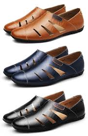 Men Hole Breathable Leather Sandals Cap Toes Slip On Casual Shoes Dress Shoes Men Mens Dress Sandals Mens Fashion Shoes