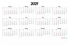 The variations range from yearly calendars on a single page (the whole year at a glance) to quarterly calendars on 4 pages (3 months/1 quarter on one page). 12 Month Calendar Printable 2021 6 Templates