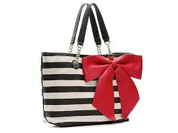 Black And White Striped Purse With Red Bow Betsey Johnson Bow Tastic Tote Chic Bags Purses And Bags Betsey Johnson