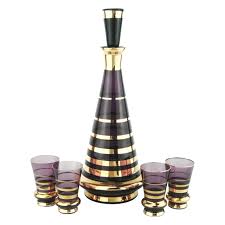 Vintage Gold And Purple Decanter Set The Hour Shop Barware Vintage purple glass decanter with glass cork stopper for. amethyst gold band decanter set