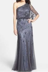Adrianna Papell Beaded One Shoulder Blouson Gown Dark Grey Gunmetal Embellished Bridesmaid Dress Formal Dresses For Women Bridesmaid Dresses