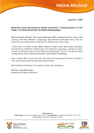 Ms angelina angie matsie motshekga is the minister of basic education in the republic of south africa since 11 may 2009 and was reappointed to this portfolio on 29 may 2019. Dep Basic Education On Twitter Minister Angie Motshekga Sends Heartfelt Condolences To The Family Of Broadcasting Veteran Bob Mabena Ripbobmabena