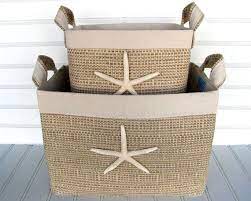 Set Of Two Coastal Fabric Storage Baskets With Sea Stars For Etsy Coastal Fabric Storage Baskets Fabric Storage Baskets