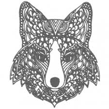 Ce coloriage est disponible gratuitement pour une impression grand format en noir et blanc. Motif Broderie Machine Loup Mandala