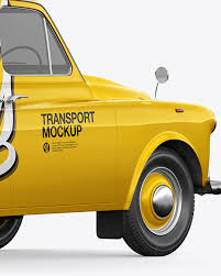 Download Retro Cab Car Mockup Half Side View In Vehicle Mockups On Yellow Images Object Mockups PSD Mockup Templates