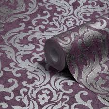 Black And Silver Wallpaper B Q Graham Amp Brown Drama Purple Damask Metallic Wallpaper Departments Diy At B Amp Purple Wallpaper Bedroom Purple Wallpaper Living Room Wallpaper Bedroom