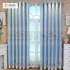 Dihin Home Light Blue Elegant Flowers Embroidered Blackout Curtains Grommet Window Curtain For Living Room 52x84 Inch 1 Panel Curtains Living Room Curtains Grommet Curtains