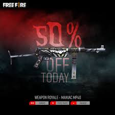 A category with all the weapons free fire has to this day. Garena Free Fire Get 50 Off On The Spins In Weapon Royale Only For Today Stand More Chance To Get The Maniac Mp40 Weapon Skin Now Facebook