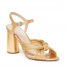 Loeffler Randall Cece Knot Heel Ankle Strap Sandal Gold