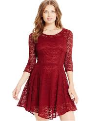 Fishbowl Juniors Illusion Sleeve Circle Skirt Lace Dress Juniors Dresses Macy S Red Dress Sleeves Red Lace Dress Cocktail Dress Lace