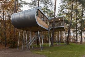 They are constructed around, next to, or in mature trees. The Tree House Baumraum Archdaily