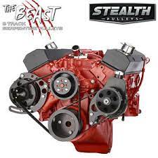Black Small Block Chevy Serpentine Conversion Kit Power Steering Sbc 350 400 Ebay