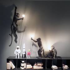 Modern Resin Black Monkey Lamp Loft Style Hemp Rope Black Monkey Lamp Chandeliers Lighting Pendant Hanging C Lamp Hanging Ceiling Fixtures Cheap Pendant Lights