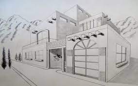 Find a room in your house or an outdoor space with buildings, structures and/or people and draw it using linear perspective. Easy 2 Point Perspective Drawing Two Point Perspective Modern House Two Point Perspective On Pint Bocetos Arquitectura Arte En Perspectiva Dibujo Perspectiva