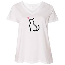 I Really Love This Cat Curvy Fit White V Neck Tee