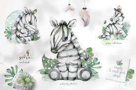 Its resolution is 1024x983 and the resolution can be changed at any time according to your needs after downloading. Cute Zebras Watercolor Jungle In Illustrations On Yellow Images Creative Store