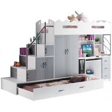 lit combine a 2 couchages multifonction coloris blanc et gris lit combine chambre enfant lit