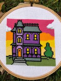 Dutch treat god bless our home counted cross stitch pattern~victorian cross stitch pattern~vintage cross stitch~blessing cross stitch. Sunrise Purple Victorian House Cross Stitch Pattern Art Collectibles Cross Stitch Keyforrest Lt