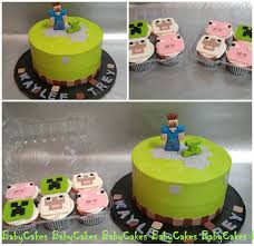 Birthday Cake Ideas For Brother And Sister Minecraft Cake And Cupcakes For A Brother And Sister Joint Birthday Party Cake Minecraft Cake Cupcake Cakes