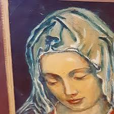 Franz Weiss Mid Century Original Oil Painting Madonna Virgin Mary Signed  Dated