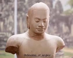 More views of a sandstone statue presumed to portray King Jayavarman VII…  this is the most famous one of all the examples and it is