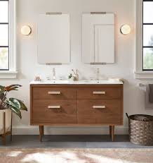 18 aged brass rounded rectangle yaquina mirror rejuvenation double vanity stylish bathroom vanity