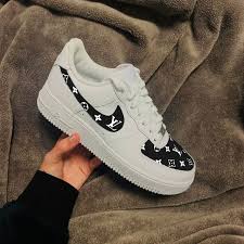 Black Louis Vuitton Pattern Nike Air Force 1 The Custom Movement In 2020 Nike Air Shoes Louis Vuitton Shoes White Nike Shoes