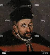 This portrait of Stefan Batory, a notable Polish king, was painted in  Torun, Poland. The image highlights his role in defending Poland from  foreign invasions and his key influence in the country's