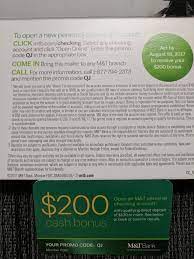 Maybe you would like to learn more about one of these? Ymmv M T Bank 200 Checking Bonus Qj Available Online Ct Dc De Md Nj Ny Pa Va Wv Doctor Of Credit