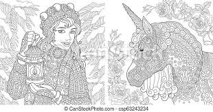 These are my favorite coloring books for adults! Coloring Pages With Winter Woman And Unicorn Fantasy Coloring Pages Coloring Book For Adults Colouring Pictures With Canstock