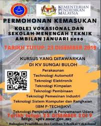 Sekolah menengah teknik dan vokasional merupakan sekolah menengah atas iaitu tingkatan 4 dan tingkatan 5 yang memberi peluang kepada murid yang mempunyai kecenderungan dalam pendidikan sains dan teknologi untuk memenuhi tenaga kerja dalam bidang industri negara. Bagi Lepasan Pt3 Yang Kolej Vokasional Sungai Buloh Facebook