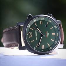 Magrette Olive Green Dual Time With Black Pvd Case Vintage Watches Watches Omega Watch