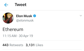 But it's not what you might think. Elon Musk Tweets Ethereum Cryptocurrency