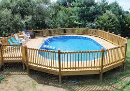 Attractive Above Ground Pool Deck For Enjoyable Home Exterior Ideas Lovable Oval Wooden Above Ground Pool Deck Plans Above Ground Swimming Pools Backyard Pool