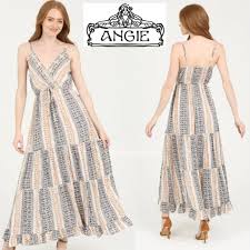 ANGIE Womens V NECK MAXI DRESS spaghetti straps - SIZE L - LARGE