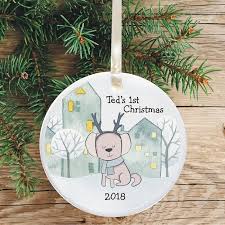 Hang dog first ornaments from zazzle on your tree this holiday season. Dog S First Christmas Tree Decoration Personalised Puppy Xmas Ornament