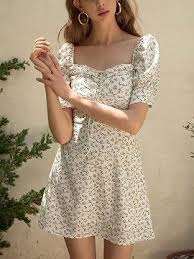 White Chiffon Square Neck Floral Print Puff Sleeve Mini Dress Choies Com Fashion Mini Dress With Sleeves Fashion Outfits