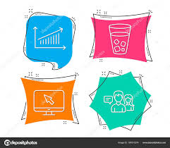 Set Internet Ice Tea Chart Icons People Talking Sign Monitor