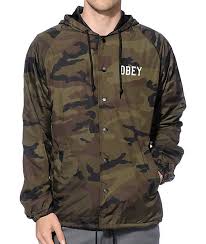 Obey Corner Block Camo Hooded Coach Jacket Zumiez Coach Jacket Obey Clothing Jackets
