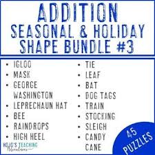 Addition Holiday Seasonal Math Centers With Back To School Math Activities Math Centers Math Activities Winter Math Activities