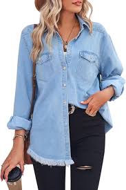 Buy Zilcremo Women Denim Shirt Chambray ...