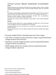 Pelajar indonesia harus diperkenalkan mengenai wawasan nusantara sejak dini agar mengenal bagaimana dan apa itu negara indonesia. Unsur Unsur Dasar Wawasan Nusantara