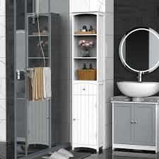 Their central area features a large rectangular mirror with a durable wooden frame. Homcom Slim Bathroom Storage Cabinet 67 Free Standing Bathroom Tower Storage Cabinet Space Saving Floor Organizer